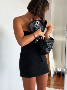 Dior Black Cannage Lambskin Shoulder Bag with Silver Logo Charms